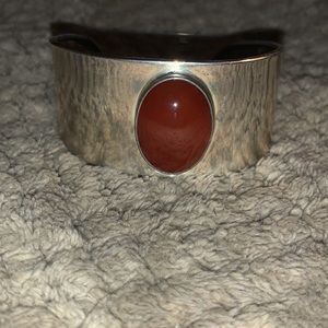 Sterling Silver 925 Cuff Bracelet Red Stone Made in Mexico